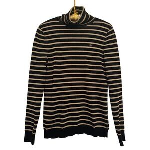 Lauren Ralph Lauren Black Gold Metallic Striped Turtleneck Sweater Womens Sz S